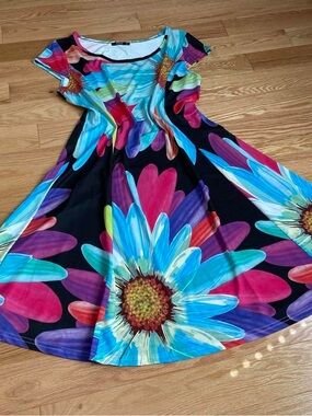 Lily Floral Fit-and-Flare Dress in Black, Blue, Pink